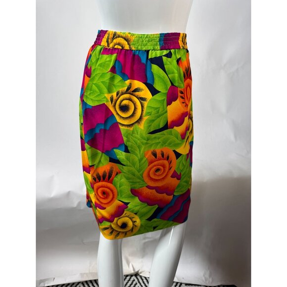 Evan-Picone Petites Size 2 & 4 Vintage 90s Acid Green Silk Floral Two-Piece Skir - Picture 15 of 16